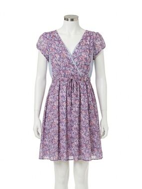 Princess Vera Wang Purple Floral Chiffon Wrap Mini Dress Coquette Fairy XL